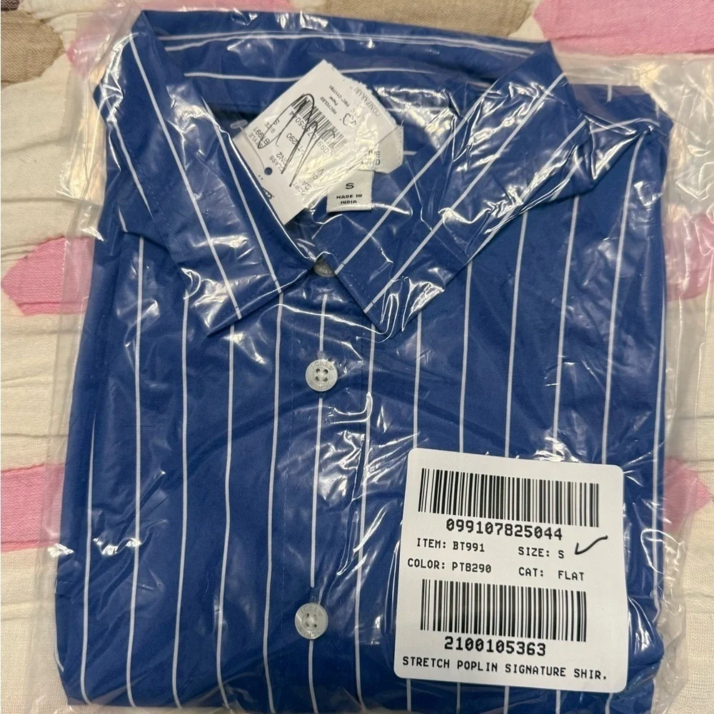 J. Crew Stretch Poplin Signature Stretch Button-Up Striped Blouse NWT S Blue